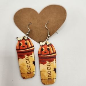 Pumpkin Spice Frappe Wood Earrings